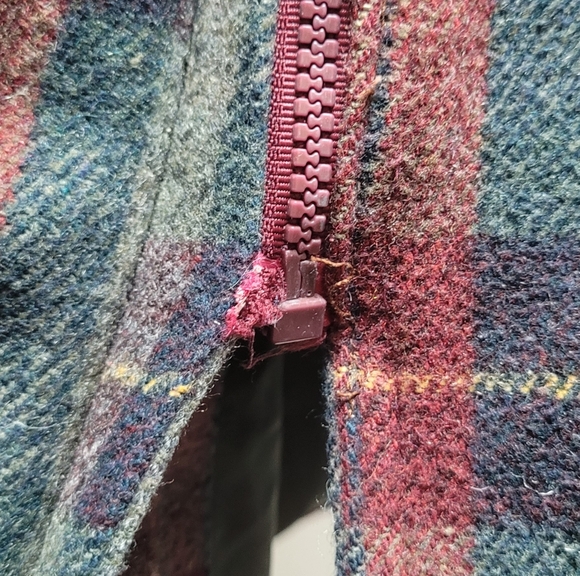 Out Brook Vintage 90s Marron Gray Plaid Wool Blend Tie-Waist Anorak Jacket S - Picture 14 of 15